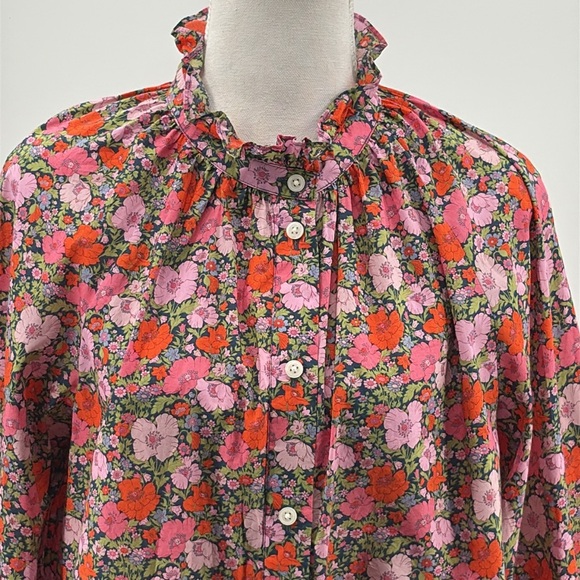 J. Crew x Liberty Fabric Ruffle Neck Button Front Blouse in Meadow Song - Size 8 - Picture 2 of 7